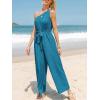 CUPSHE Women’s Jumpsuits Sleeveless Floral One Shoulder Wide Leg Long Pants 2025 Trendy Travel Outfit Pocket(Ocean Blue)