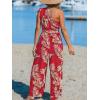 CUPSHE Women’s Jumpsuits Sleeveless Floral One Shoulder Wide Leg Long Pants 2025 Trendy Travel Outfit Pocket(Red)