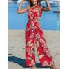 CUPSHE Women’s Jumpsuits Sleeveless Floral One Shoulder Wide Leg Long Pants 2025 Trendy Travel Outfit Pocket(Red)