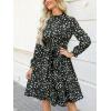 CUPSHE Womens Long Fall Dresses High Neck Long Sleeve Belted Floral Printed Flowy Midi Casual Dress(Green Printed)