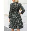 CUPSHE Womens Long Fall Dresses High Neck Long Sleeve Belted Floral Printed Flowy Midi Casual Dress(Green Printed)