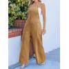 CUPSHE Womens Maxi Denim Jumpsuit Square Neck Sleeveless Casual Backless Loose Overall Jeans Wide Leg Long One Piece Jumpsuit(Brown)