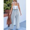 CUPSHE Womens Maxi Denim Jumpsuit Square Neck Sleeveless Casual Backless Loose Overall Jeans Wide Leg Long One Piece Jumpsuit(Light Blue)