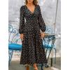 CUPSHE Womens Maxi Fall Dresses V Neck Casual Long Sleeve Smocked Floral Long Flowy Smocked Formal Wedding Guest Dress(Black Floral)