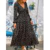 CUPSHE Womens Maxi Fall Dresses V Neck Casual Long Sleeve Smocked Floral Long Flowy Smocked Formal Wedding Guest Dress(Black Floral)