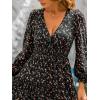 CUPSHE Womens Maxi Fall Dresses V Neck Casual Long Sleeve Smocked Floral Long Flowy Smocked Formal Wedding Guest Dress(Black Floral)