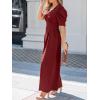 CUPSHE Womens Maxi Jumpsuit Dressy V Neck Half Sleeves Wide Leg Tunic Waist Pockets One Piece Outfit Overall Casual Romper(Burgundy)