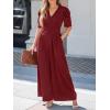 CUPSHE Womens Maxi Jumpsuit Dressy V Neck Half Sleeves Wide Leg Tunic Waist Pockets One Piece Outfit Overall Casual Romper(Burgundy)