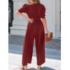 CUPSHE Womens Maxi Jumpsuit Dressy V Neck Half Sleeves Wide Leg Tunic Waist Pockets One Piece Outfit Overall Casual Romper(Burgundy)