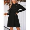CUPSHE Women’s Mini Dresses Round Neck Long Sleeve Textured Button Knit A Line Short Casual Fall Dresses(Black)