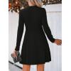 CUPSHE Women’s Mini Dresses Round Neck Long Sleeve Textured Button Knit A Line Short Casual Fall Dresses(Black)