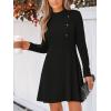 CUPSHE Women’s Mini Dresses Round Neck Long Sleeve Textured Button Knit A Line Short Casual Fall Dresses(Black)