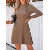 CUPSHE Women’s Mini Dresses Round Neck Long Sleeve Textured Button Knit A Line Short Casual Fall Dresses(Camel)