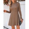 CUPSHE Women’s Mini Dresses Round Neck Long Sleeve Textured Button Knit A Line Short Casual Fall Dresses(Camel)