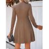 CUPSHE Women’s Mini Dresses Round Neck Long Sleeve Textured Button Knit A Line Short Casual Fall Dresses(Camel)
