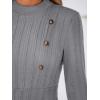 CUPSHE Women’s Mini Dresses Round Neck Long Sleeve Textured Button Knit A Line Short Casual Fall Dresses(Grey)