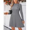 CUPSHE Women’s Mini Dresses Round Neck Long Sleeve Textured Button Knit A Line Short Casual Fall Dresses(Grey)