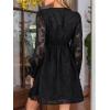 CUPSHE Women’s Mini Fall Dress V Neck Long Sleeves Lace Smocked Casual Short A Line Wedding Guest Dress(Black)
