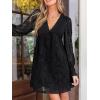 CUPSHE Women’s Mini Fall Dress V Neck Long Sleeves Lace Smocked Casual Short A Line Wedding Guest Dress(Black)