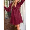 CUPSHE Women’s Mini Fall Dress V Neck Long Sleeves Lace Smocked Casual Short A Line Wedding Guest Dress(Burgundy)