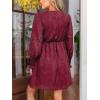 CUPSHE Women’s Mini Fall Dress V Neck Long Sleeves Lace Smocked Casual Short A Line Wedding Guest Dress(Burgundy)