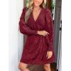 CUPSHE Women’s Mini Fall Dress V Neck Long Sleeves Lace Smocked Casual Short A Line Wedding Guest Dress(Burgundy)