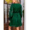 CUPSHE Women’s Mini Fall Dress V Neck Long Sleeves Lace Smocked Casual Short A Line Wedding Guest Dress(Green)