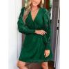 CUPSHE Women’s Mini Fall Dress V Neck Long Sleeves Lace Smocked Casual Short A Line Wedding Guest Dress(Green)