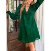 CUPSHE Women’s Mini Fall Dress V Neck Long Sleeves Lace Smocked Casual Short A Line Wedding Guest Dress(Green)