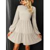 CUPSHE Women’s Mini Fall Dresses Knit Casual Long Sleeve Crew Neck Flowy Tiered Ruffled Short Sweater Dress(Beige)