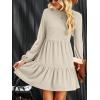 CUPSHE Women’s Mini Fall Dresses Knit Casual Long Sleeve Crew Neck Flowy Tiered Ruffled Short Sweater Dress(Beige)