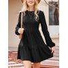 CUPSHE Women’s Mini Fall Dresses Knit Casual Long Sleeve Crew Neck Flowy Tiered Ruffled Short Sweater Dress(Black)