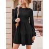 CUPSHE Women’s Mini Fall Dresses Knit Casual Long Sleeve Crew Neck Flowy Tiered Ruffled Short Sweater Dress(Black)