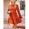 CUPSHE Women’s Mini Fall Dresses Knit Casual Long Sleeve Crew Neck Flowy Tiered Ruffled Short Sweater Dress(Burnt Orange)
