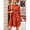 CUPSHE Women’s Mini Fall Dresses Knit Casual Long Sleeve Crew Neck Flowy Tiered Ruffled Short Sweater Dress(Burnt Orange)
