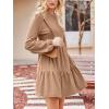 CUPSHE Women’s Mini Fall Dresses Knit Casual Long Sleeve Crew Neck Flowy Tiered Ruffled Short Sweater Dress(Camel)