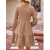 CUPSHE Women’s Mini Fall Dresses Knit Casual Long Sleeve Crew Neck Flowy Tiered Ruffled Short Sweater Dress(Camel)