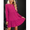 CUPSHE Women’s Mini Fall Dresses Knit Casual Long Sleeve Crew Neck Flowy Tiered Ruffled Short Sweater Dress(Hot Pink)