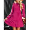 CUPSHE Women’s Mini Fall Dresses Knit Casual Long Sleeve Crew Neck Flowy Tiered Ruffled Short Sweater Dress(Hot Pink)