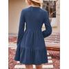 CUPSHE Women’s Mini Fall Dresses Knit Casual Long Sleeve Crew Neck Flowy Tiered Ruffled Short Sweater Dress(Navy Blue)