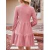 CUPSHE Women’s Mini Fall Dresses Knit Casual Long Sleeve Crew Neck Flowy Tiered Ruffled Short Sweater Dress(Pink)