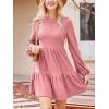 CUPSHE Women’s Mini Fall Dresses Knit Casual Long Sleeve Crew Neck Flowy Tiered Ruffled Short Sweater Dress(Pink)