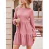 CUPSHE Women’s Mini Fall Dresses Knit Casual Long Sleeve Crew Neck Flowy Tiered Ruffled Short Sweater Dress(Pink)