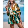 CUPSHE Women’s Mini Romper Summer Beach Vacation Loose Fit Half Sleeve V Neck Resort Wear Tropical Holiday Short Jumpsuit(Green Tropical)