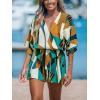 CUPSHE Women’s Mini Romper Summer Beach Vacation Loose Fit Half Sleeve V Neck Resort Wear Tropical Holiday Short Jumpsuit(Green Tropical)