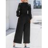 CUPSHE Women’s One Piece Jumpsuits V Neck Long Lantern Sleeve Overalls Wide Leg Pants High Waist Rompers Vacation Outfits(Black)