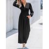 CUPSHE Women’s One Piece Jumpsuits V Neck Long Lantern Sleeve Overalls Wide Leg Pants High Waist Rompers Vacation Outfits(Black)