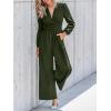 CUPSHE Women’s One Piece Jumpsuits V Neck Long Lantern Sleeve Overalls Wide Leg Pants High Waist Rompers Vacation Outfits(Dark Green)