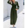 CUPSHE Women’s One Piece Jumpsuits V Neck Long Lantern Sleeve Overalls Wide Leg Pants High Waist Rompers Vacation Outfits(Dark Green)