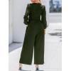 CUPSHE Women’s One Piece Jumpsuits V Neck Long Lantern Sleeve Overalls Wide Leg Pants High Waist Rompers Vacation Outfits(Dark Green)